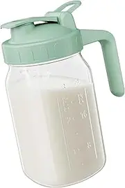 32Oz Breast Milk Pitcher Jug, Heavy Duty Wide Mouth Glass Mason Jar with Flip Cap Lid, Airtight Pitcher with Pour Spout Handle for Beverages Breast Milk Coffee Tea Ice Drinks Storage Container(Green)