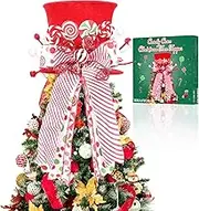HMASYO Candy Canes Christmas Tree Topper Hat - Red Top Hat with Large Candy Bows Christmas Tree Top Decorations Ornaments for Home Party Decor Xmas Gift