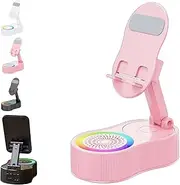 No-Pair Speaker & Charging Stand, Dock Holder, Wireless Induction Audio Bluetooth Speaker 5-in-1 Phone Holder, 360 Rotation Bluetooth Phone Speaker Stand,Pink