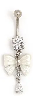 [Niaspi] 14G White Bowknot Dangle Belly Button Rings for Women Dainty CZ Teardrop Surgical Steel Belly Navel Ring Belly Curved Barbell Cute Navel Piercing Jewelry, 20g, Stainless Steel, no gemstone
