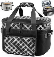 Double Layer Slow Cooker Carrier Bag – Fits 6–8 Qt Oval Slow Cooker Compatible with CrockPot & Hamilton Beach | Insulated Travel Tote with Utensil Storage & Adjustable Straps