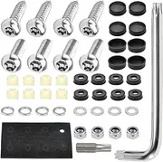 Anti Theft License Plate Screws, Stainless Steel Bolt Fasteners Kits for Car Tag Frame Holder, Tamper Resistant Mounting Hardware, Security Fastener Hardware and Black Caps (Black)