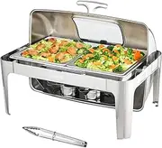 VEVOR Roll Top Chafing Dish Buffet Set,8.5L Stainless Steel Chafer with 2 Half Size Pans, Rectangle Catering Warmer Server with Visible Lid Water Pan Stand Fuel Holder Clip, for at Least 9 People
