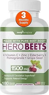 Herobeets Boosting Supplement with, Elderberry, Pomegranate, and Grape Seed Extract. Gluten-Free, Non-GMO. Superfood Helps Support Healthy Circulation, Immune System, and Energy. (180 Caps)