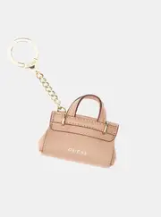 GUESS Beige Leather Handbag Keyring