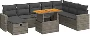 vidaXL 9 Piece Garden Sofa Set - Grey Poly Rattan & Acacia - Outdoor Modular Patio Furniture with Storage