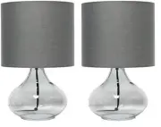 Simple Designs LT2063-SMG Small Glass Raindrop Bedside Table Lamp with Gray F...