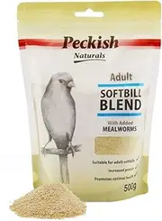 Peckish Adult Softbill Blend - Mealworm 500g, Natural - Balanced Diet, Supports Bones, Muscles, and Feathers, Source of Protein and Antioxidants - Ideal for Finches and Canaries.