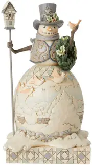Heartwood Creek White Woodland Snowman with Cardinals Winter Days Figurine