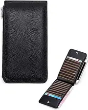 Mobile Phone Bag Long First Layer Leather Business Wallet Card Holder,Multiple Card Slots,Can Hold Mobile Phones,Cash,Cards,Large Capacity,Black