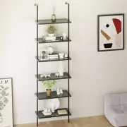 Bookshelf Industrial Ladder Shelf,Metal Shelves Wall Mounted 6-Tier Black
