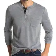 Men's Long Sleeve Shirts, Men's Slim-fit Casual Henley Button Down Shirt - SNNGV Grey XL