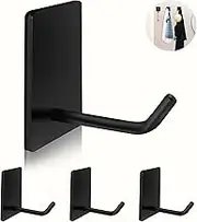Adhesive Hooks Heavy Duty, Long Stainless Steel Self Adhesive Wall Hook, Sticky Towel Hangers for Kitchen Bathroom, Waterproof Stick on Door Hooks for Hanging Key Hat Coat by TONHTCAT(4Pack(Black))