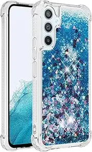 [QIWEIQING] for Samsung Galaxy S23 FE Case, Liquid Glitter Case Air-Cushion Drop Resistant Bling Shiny Sparkle Flowing Anti-Fingerprint Soft TPU Bumper Cover for Samsung S23 FE. Blue YBL