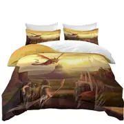 Warriors and Dragon Fantasy Art Quilt Cover