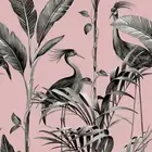 Belgravia Azzurra Leaf Heron Tropical Birds Leaves Fronds Wallpaper Pink 9507