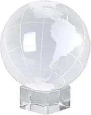 World Globe Crystal Ball Glass Sphere Display Globe Paperweight Healing Meditation Ball with Clear Stand for Creative Gift (Globe / 80MM)