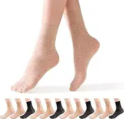 bropapa 12 Pairs Women's Sheer Socks,Ankle Thin Nylon, Cool Soft,Short Dress Stockings,Anti-Snag,Nude Black Hosiery Sock