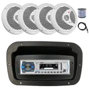 Pyle Marine Receiver,Spa Bezel,Adapter, Antenna,Wire, 4x 8'' 180W White Speakers