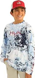 [HUK] Unisex Kid's Pursuit Pattern Long Sleeve, Fishing Shirt, Mossy