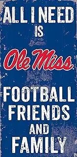 Fan Creations NCAA Ole Miss Rebels 6" x 12" All I Need is Football, Friends, and Family Wood Sign