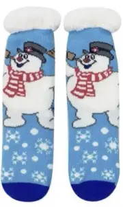 New FROSTY THE SNOWMAN Ladies XMAS SHERPA LINED SLIPPER SOCKS GRIPPER BOTTOM