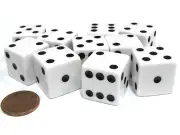 Set of 10 Large Six Sided Square Opaque 19mm D6 Dice - White with Black Pips