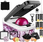 DULCE DOM 15-in-1 Vegetable Chopper, 7 Blades Veggie Chopper with Container and Lid, Dicer, Slicer, Multifunctional Kitchen Gadgets, Vegetable Cutter with Handle Onion Cutter