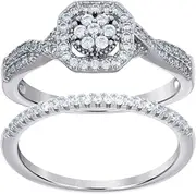 [JewelryWeb] 925 Sterling Silver Womens CZ Simulated Diamond Duo Bridal Ring Set 8.8x3.5mm Wide Band Style-Ring for Women