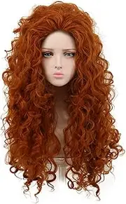 Yuehong Long Curly Orange Heat Resistant Cosplay Wigs Good Shape Cos Wig