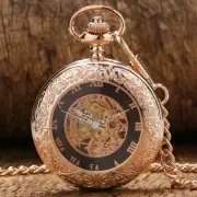 Rose Gold Men Mechanical Pocket Watch Fob Chain Steampunk Hind Wind Chain Gifts