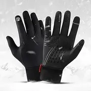 [Generic] Winter Men Women Cycling Gloves Windproof Fleece Lining Screen Anti-Slip Full-Finger ycle Skiing Gloves Black Medium
