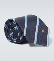 [Gucci] Gucci Embroidered silk jacquard tie One Size blue
