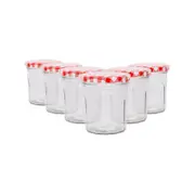 Glass Jam Jars with Lids - 310ml - Pack of 6 - Red Gingham