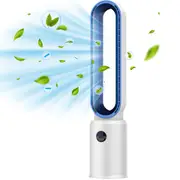 Advwin Bladeless Tower Fan Portable Electric Standing Floor Fan Air Circulator with Remote Control Speeds Adjustable White+Blue