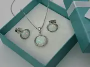 White Opal Necklace And Earrings Set. .925 Sterling Silver