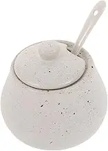 Amosfun Spice Dispenser Spoon Set Ceramic Condiment Jars Porcelain Spice Jars with Lid for Home Kitchens
