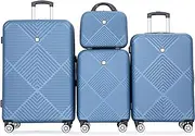 [Tripcomp] Luggage 4 Piece Set, Hardshell ABS Suitcase Set with Double Spinner Wheels, Lightweight Durable Large Luggage set, Carry On and Checked Travel Luggage, Blue, 4-piece set, Travel Hardshell