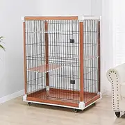 4-tier Cat Playpen, Large Cat Cage, Cat Enclosures, Wooden Frame, Iron Mesh, with Universal Wheels, Easy to Install, Pet Playpen, 39.3x27.5x47.2in(Walnut)