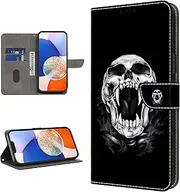 [TUOLISG] Mobile Phone Case for Samsung Galaxy A14 4G/5G Case, PU Leather Case Foldable Flip Case Magnetic Card Slot Stand Function Protective Case for A14 4G/5G Skull