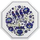 Octagon White Marble Side Table Top Lapis Lazuli Stone Inlay Work Coffee Table
