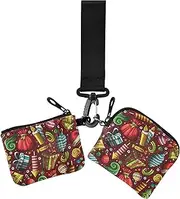 [GuoChe] Women's Coin Wallet Card Holder Merry Christmas Holiday Red Thin Flat Change Purse Key Holder with Wristle Strap for Men Women 2 Pcs, Merry Christmas Holiday6, 4.13" x 3.51" & 4.13" x 4.13", Retro