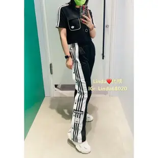 Linda❤️代購 ADIDAS 愛迪達 三葉草 排扣褲 黑白 女生 黑色  GN2807 排釦褲 長褲 三線 寬褲