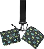 [GuoChe] Women's Coin Purses Card Cases Happy Halloween Funny Cartoon Slim Portable Coin Purse Wallet Bag with Zipper Pocket for Work Travel 2 Pcs, Happy Halloween100, 4.13" x 3.51" & 4.13" x 4.13", Retro