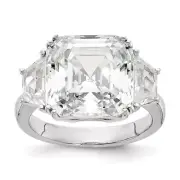 Sterling Silver Asscher-cut Cubic Zirconia 3 Stone Ring Size 8 for Women 4.46gm