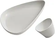 KICHOUSE 1set Porcelain Decorative Food Plate with Cup Unique Pebble Shape Salad Plate for Home Dining Entertaining for Serving Snacks Fruits and Desserts