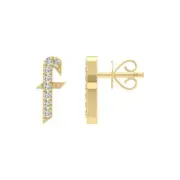 14k Yellow Gold Natural Diamond Initial f Stud Earrings Gift for Mother's Day