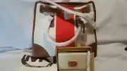 Michael Kors NS Brown White / Red Canvas Leather Hamilton Purse+white wallet lot