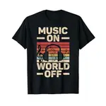 男士純棉 T 恤 MUSIC ON WORLD OFF MUSIC LOVERS 音樂家裝 EDM MUSIC DJ T