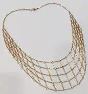 Vtg TRIFARI Goldtone Chainmail Net Bib Necklace.